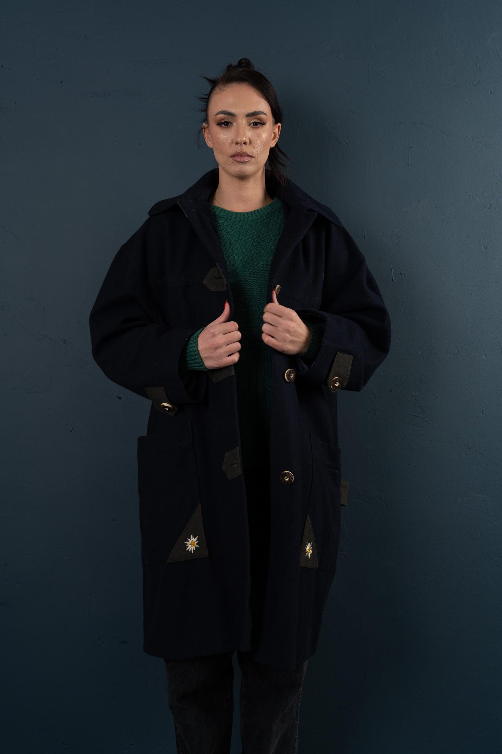 Practical hooded wool coat