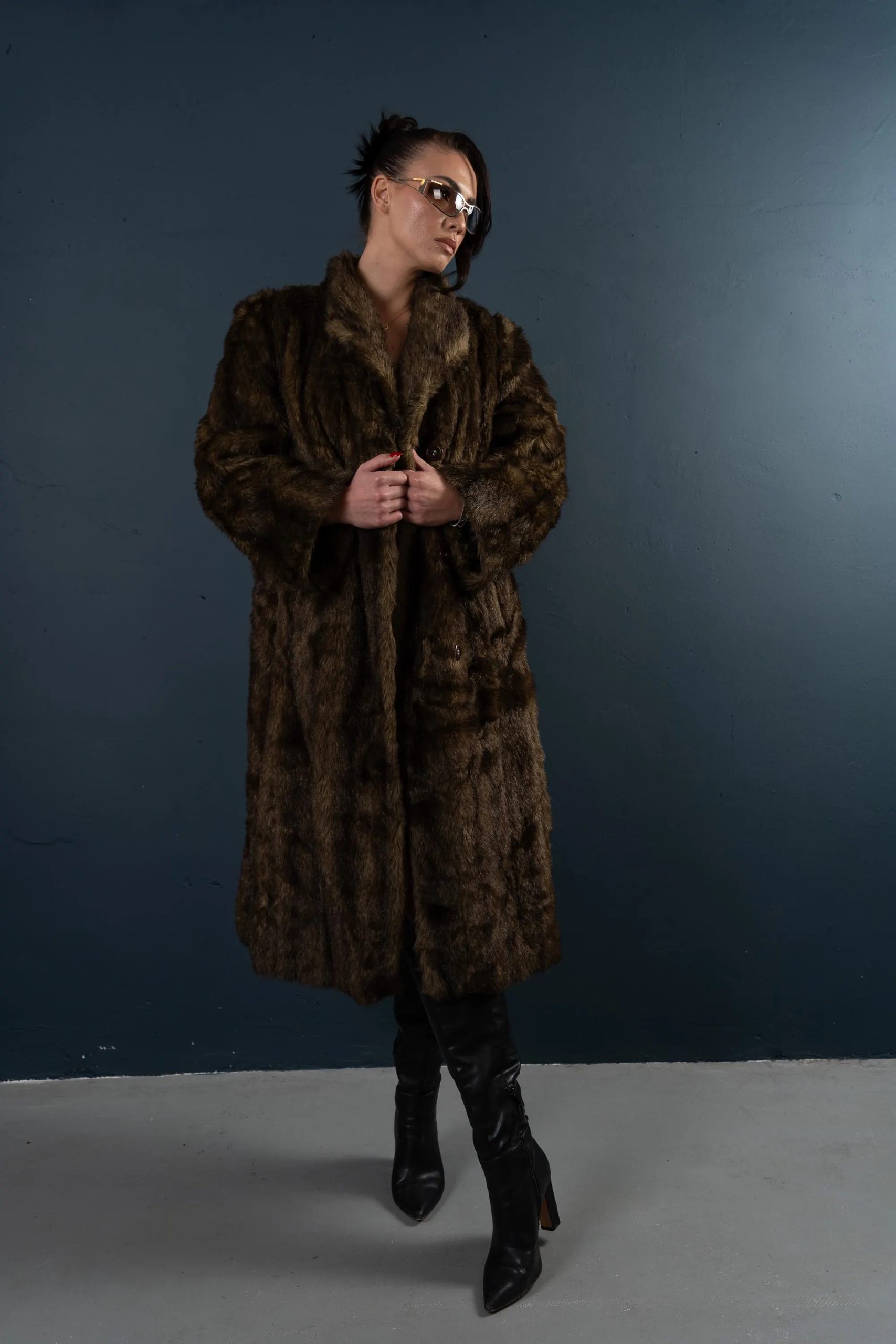 Long plush faux fur coat
