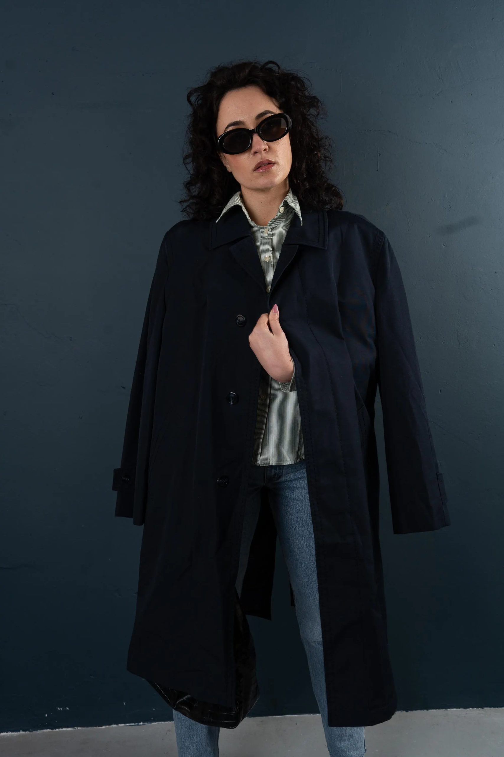 Dark navy blue long trench coat