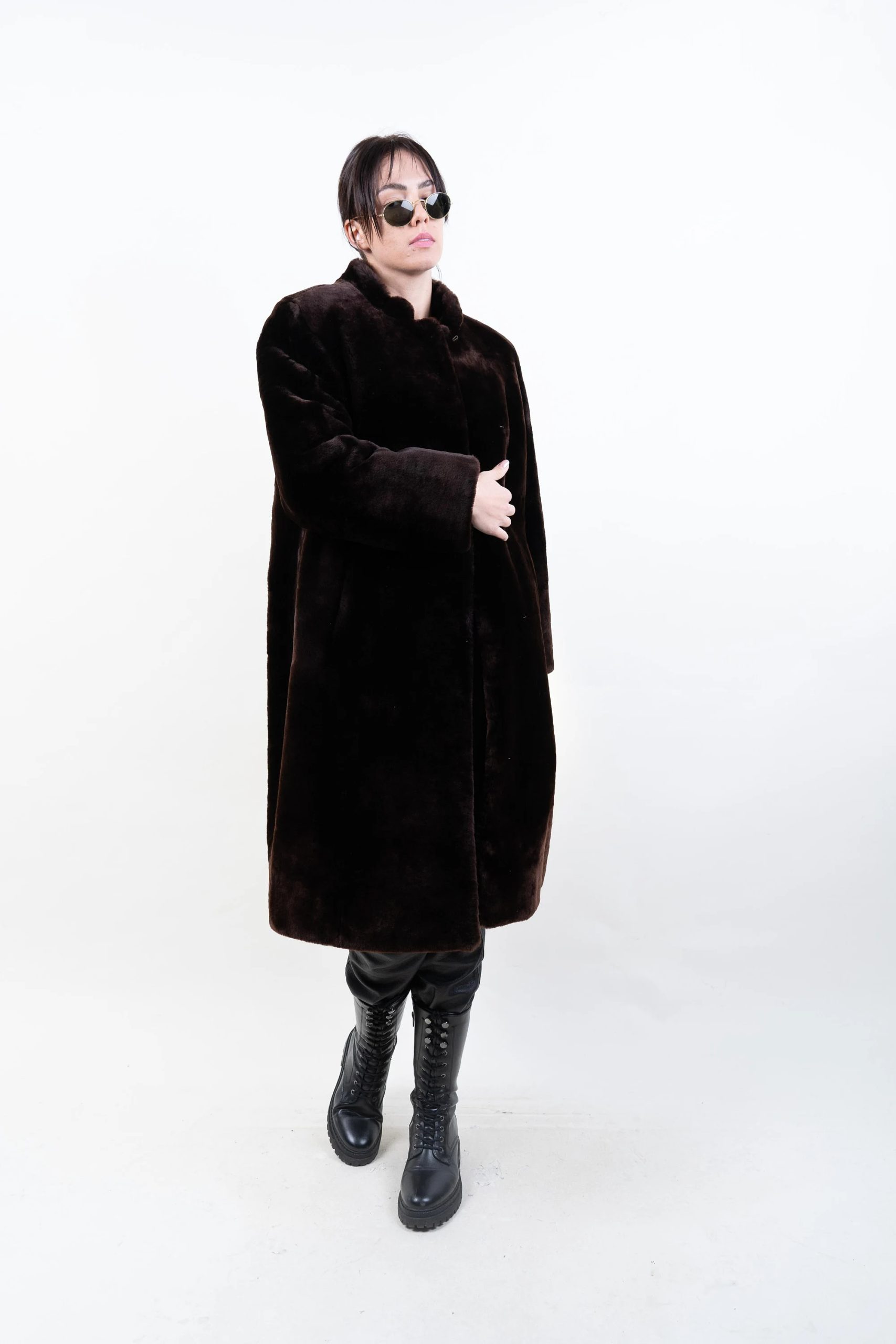 Long suede faux fur coat